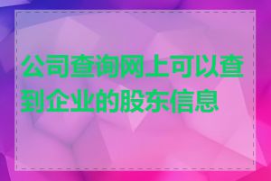 公司查询网上可以查到企业的股东信息吗