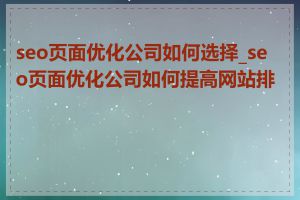 seo页面优化公司如何选择_seo页面优化公司如何提高网站排名