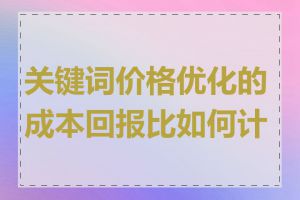 关键词价格优化的成本回报比如何计算