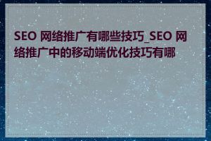 SEO 网络推广有哪些技巧_SEO 网络推广中的移动端优化技巧有哪些