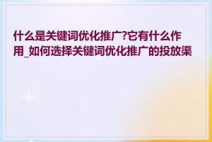 什么是关键词优化推广?它有什么作用_如何选择关键词优化推广的投放渠道