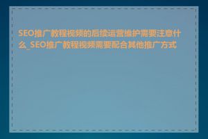 SEO推广教程视频的后续运营维护需要注意什么_SEO推广教程视频需要配合其他推广方式吗