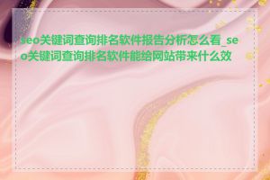 seo关键词查询排名软件报告分析怎么看_seo关键词查询排名软件能给网站带来什么效果