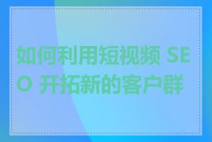 如何利用短视频 SEO 开拓新的客户群体