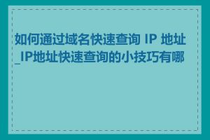 如何通过域名快速查询 IP 地址_IP地址快速查询的小技巧有哪些