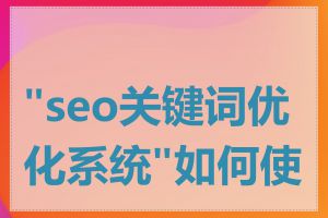 "seo关键词优化系统"如何使用