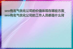 seo有名气优化公司的价值体现在哪些方面_seo有名气优化公司的工作人员都是什么背景