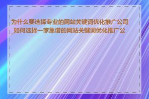 为什么要选择专业的网站关键词优化推广公司_如何选择一家靠谱的网站关键词优化推广公司