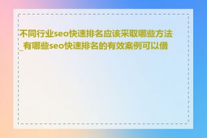 不同行业seo快速排名应该采取哪些方法_有哪些seo快速排名的有效案例可以借鉴