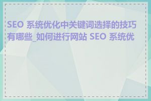 SEO 系统优化中关键词选择的技巧有哪些_如何进行网站 SEO 系统优化