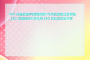 SEO 完整教程中的网站维护与优化需要注意哪些_SEO 完整教程中的电商 SEO 优化应该如何实施