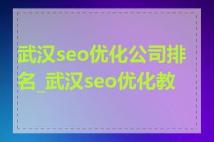 武汉seo优化公司排名_武汉seo优化教程