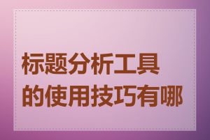 标题分析工具的使用技巧有哪些