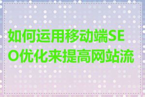 如何运用移动端SEO优化来提高网站流量