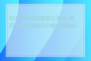 SEO优化网站哪家公司好_如何选择靠谱的SEO优化网站公司