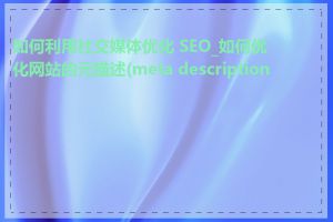 如何利用社交媒体优化 SEO_如何优化网站的元描述(meta description)