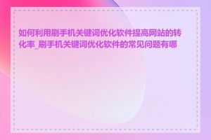 如何利用刷手机关键词优化软件提高网站的转化率_刷手机关键词优化软件的常见问题有哪些