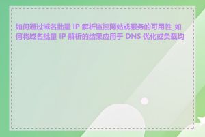 如何通过域名批量 IP 解析监控网站或服务的可用性_如何将域名批量 IP 解析的结果应用于 DNS 优化或负载均衡