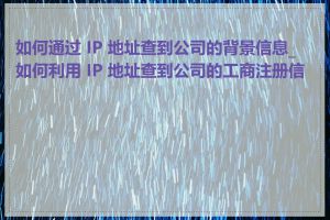 如何通过 IP 地址查到公司的背景信息_如何利用 IP 地址查到公司的工商注册信息