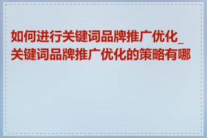 如何进行关键词品牌推广优化_关键词品牌推广优化的策略有哪些