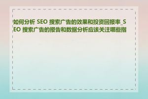 如何分析 SEO 搜索广告的效果和投资回报率_SEO 搜索广告的报告和数据分析应该关注哪些指标