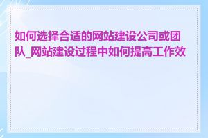 如何选择合适的网站建设公司或团队_网站建设过程中如何提高工作效率