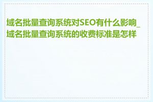 域名批量查询系统对SEO有什么影响_域名批量查询系统的收费标准是怎样的