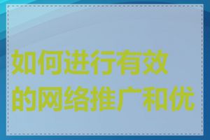 如何进行有效的网络推广和优化