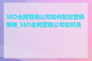 SEO全网营销公司如何制定营销策略_SEO全网营销公司如何选择