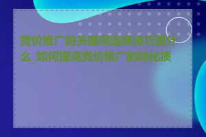 竞价推广的关键词选择技巧是什么_如何提高竞价推广的转化质量