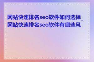 网站快速排名seo软件如何选择_网站快速排名seo软件有哪些风险