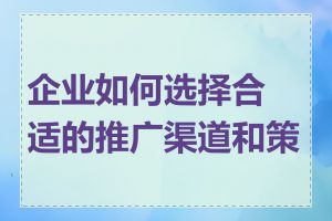 企业如何选择合适的推广渠道和策略