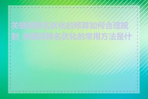 关键词排名优化的预算如何合理规划_关键词排名优化的常用方法是什么