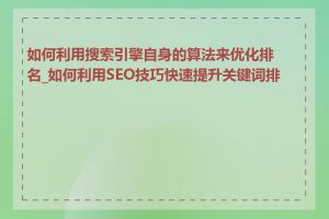 如何利用搜索引擎自身的算法来优化排名_如何利用SEO技巧快速提升关键词排名