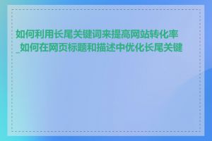 如何利用长尾关键词来提高网站转化率_如何在网页标题和描述中优化长尾关键词