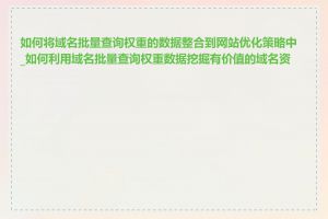 如何将域名批量查询权重的数据整合到网站优化策略中_如何利用域名批量查询权重数据挖掘有价值的域名资源