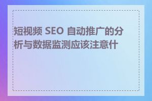 短视频 SEO 自动推广的分析与数据监测应该注意什么