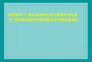 如何利用 IP 地址查询站长进行网络安全检查_IP 地址查询站长的使用是否会对网站造成影响