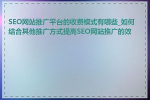 SEO网站推广平台的收费模式有哪些_如何结合其他推广方式提高SEO网站推广的效果