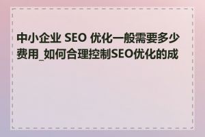 中小企业 SEO 优化一般需要多少费用_如何合理控制SEO优化的成本