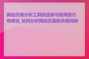 网站页面分析工具的选择与使用技巧有哪些_如何分析网站页面的关键词排名