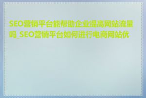 SEO营销平台能帮助企业提高网站流量吗_SEO营销平台如何进行电商网站优化