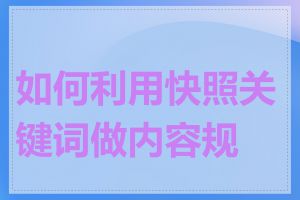 如何利用快照关键词做内容规划