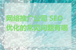 网络推广公司 SEO 优化的常见问题有哪些