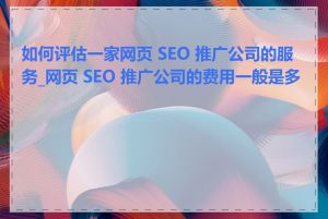 如何评估一家网页 SEO 推广公司的服务_网页 SEO 推广公司的费用一般是多少