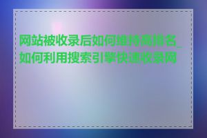 网站被收录后如何维持高排名_如何利用搜索引擎快速收录网站