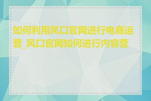 如何利用风口官网进行电商运营_风口官网如何进行内容营销