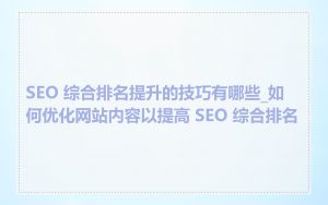 SEO 综合排名提升的技巧有哪些_如何优化网站内容以提高 SEO 综合排名