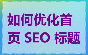 如何优化首页 SEO 标题