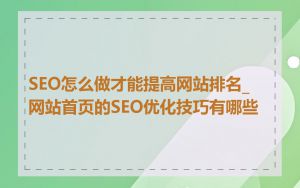 SEO怎么做才能提高网站排名_网站首页的SEO优化技巧有哪些